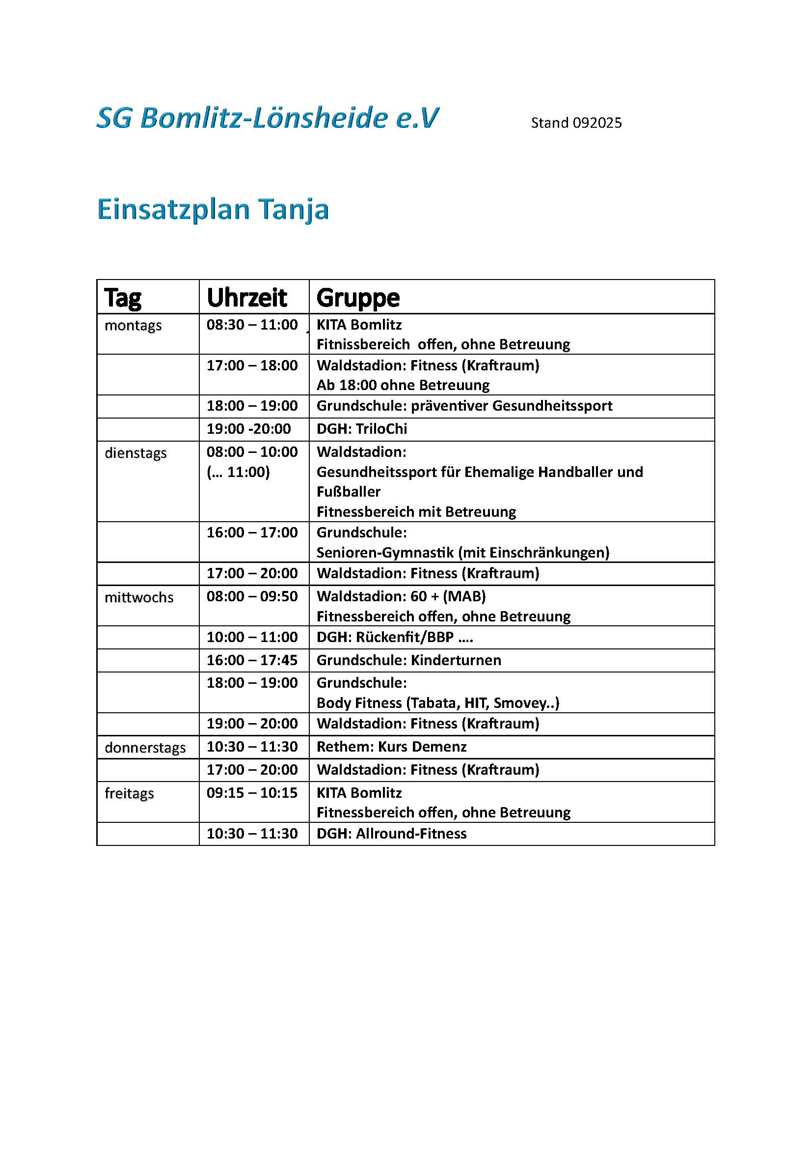 SG Bomlitz Tanja Plan